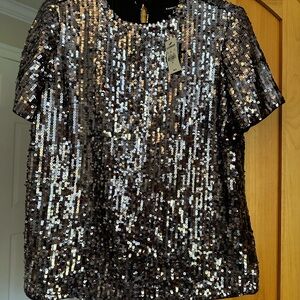 Express Black and Silver Sequin Blouse - NWT - M